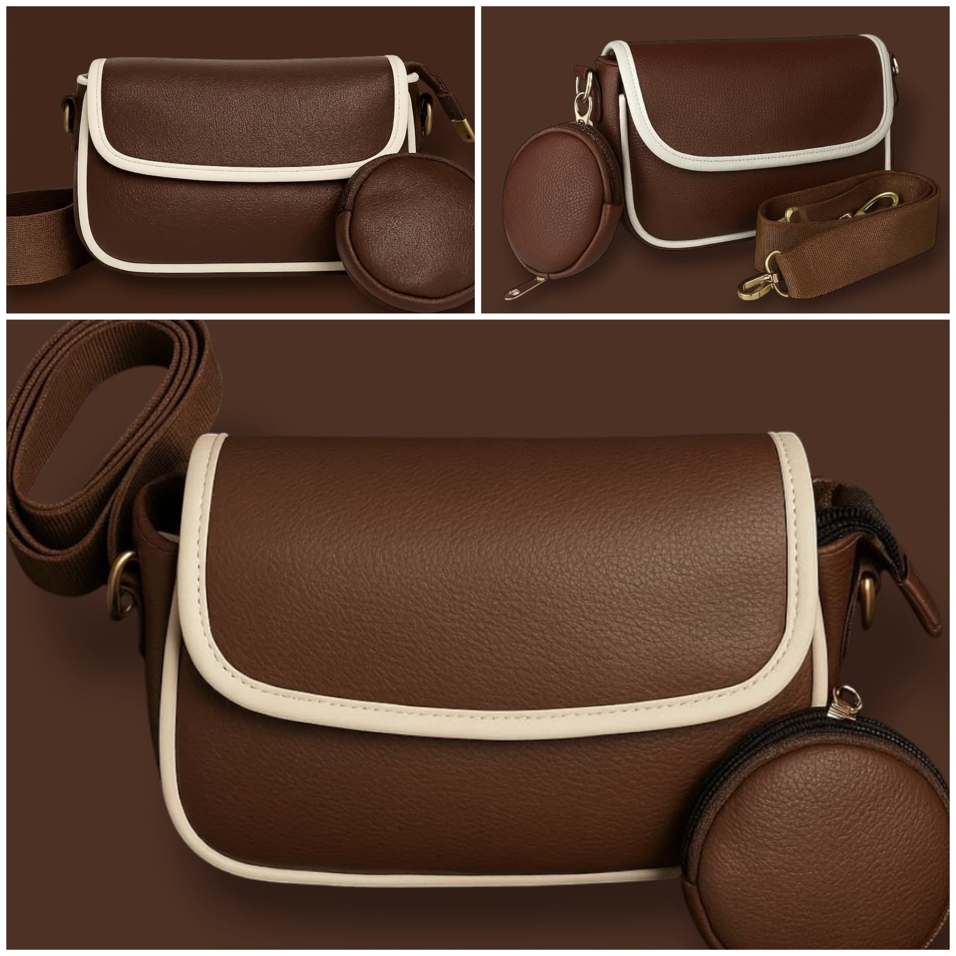 Crossbody Sling Bag – Contrast Trim & Mini Pouch