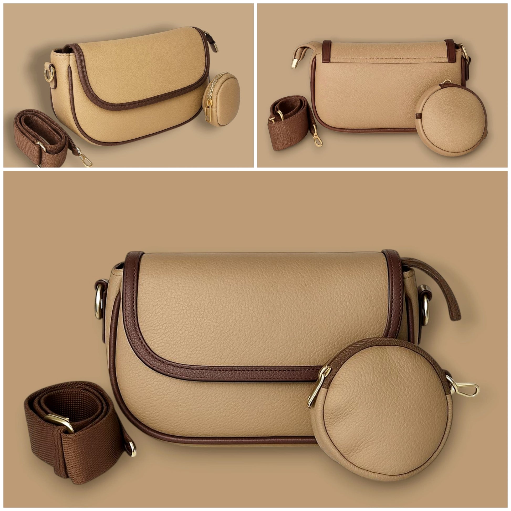 Crossbody Sling Bag – Contrast Trim & Mini Pouch