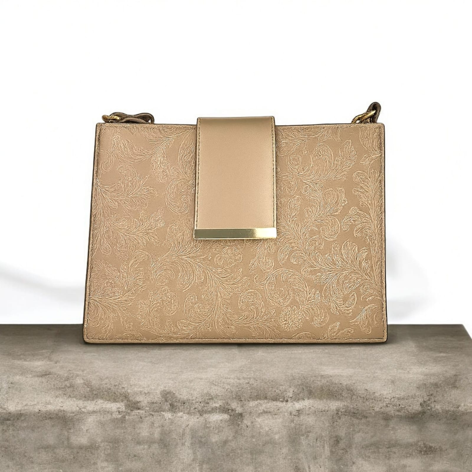 Embossed Evening Shoulder Bag – Textured Floral Finish