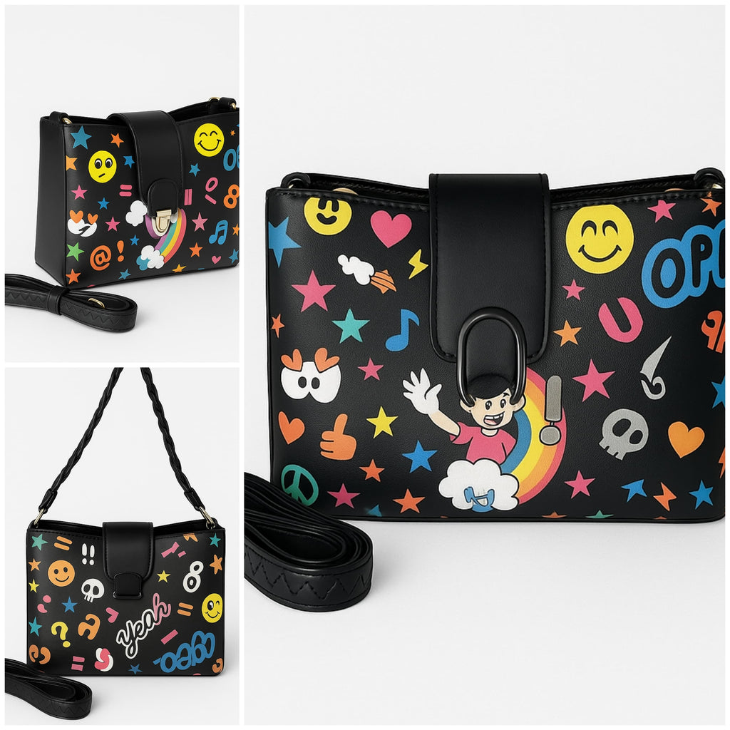 Emoji Print Shoulder Bag – Color Pop Edition