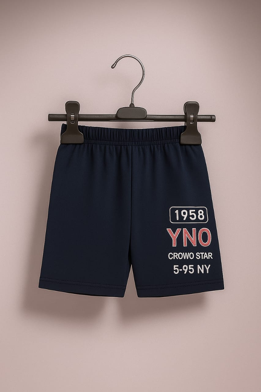"Boys Printed T-Shirt & Shorts Set – Playful YNO Design in Pink & Navy"