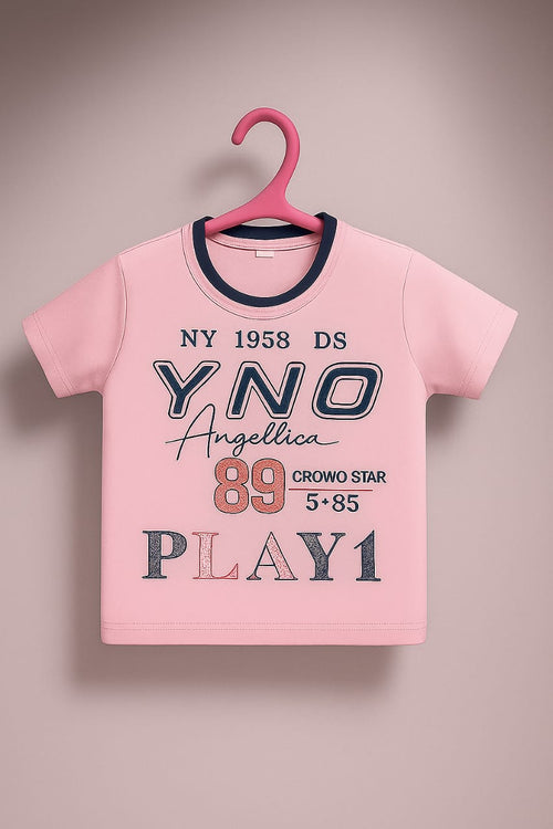 "Boys Printed T-Shirt & Shorts Set – Playful YNO Design in Pink & Navy"