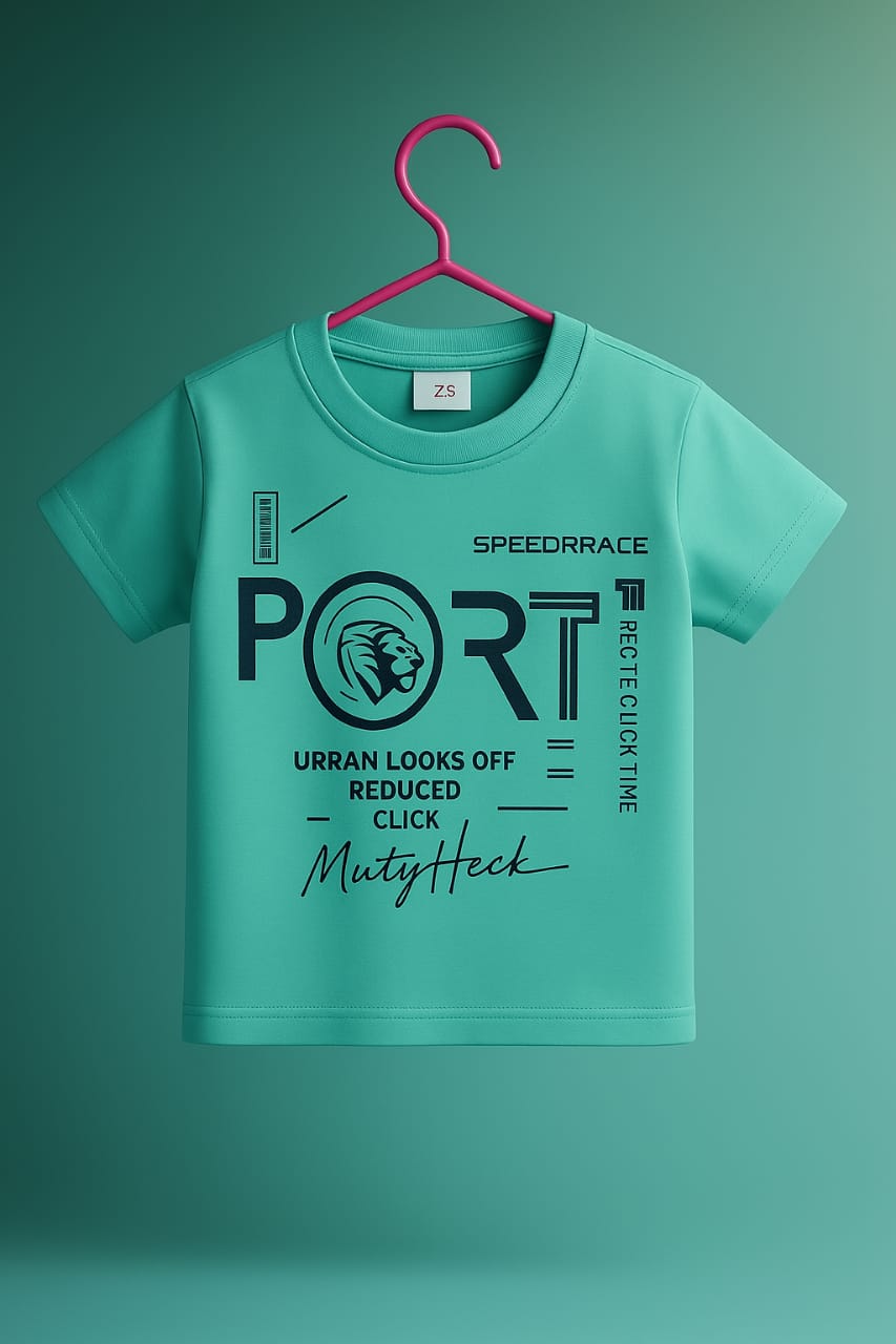 "Boys Sporty Co-ord Set – Graphic PORT Print T-Shirt & Shorts | Speedrace Theme"
