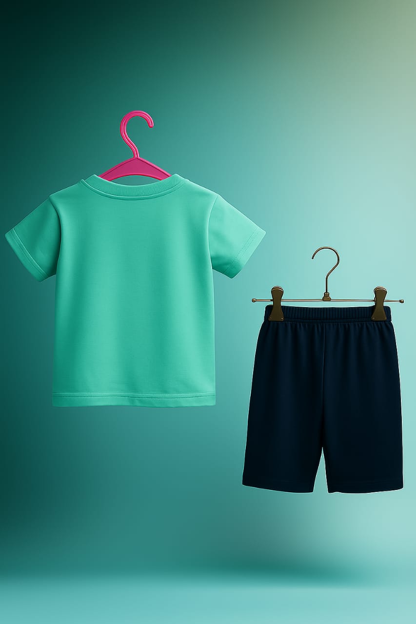 "Boys Sporty Co-ord Set – Graphic PORT Print T-Shirt & Shorts | Speedrace Theme"