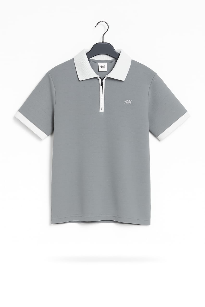 Men’s Navy Zip Polo T-Shirt with Contrast Collar – Casual Smartwear