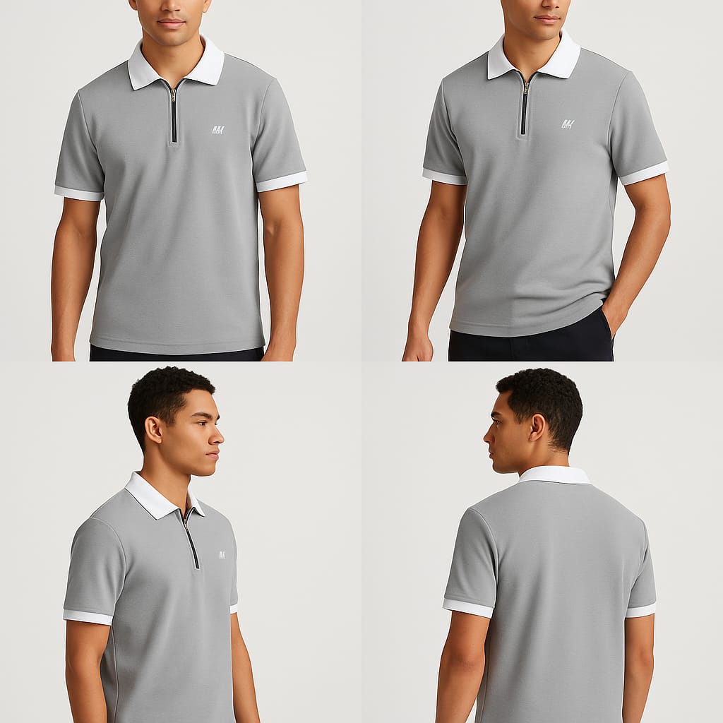 Men’s Navy Zip Polo T-Shirt with Contrast Collar – Casual Smartwear