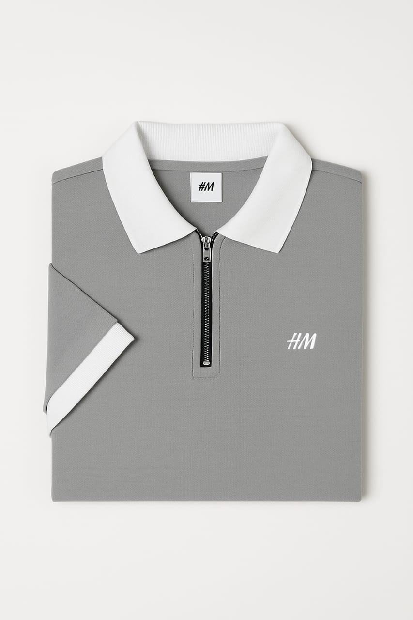 Men’s Navy Zip Polo T-Shirt with Contrast Collar – Casual Smartwear