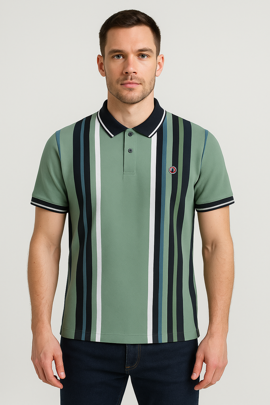 Vintage-Inspired Polo for Men – Contrast Stripe Detailing