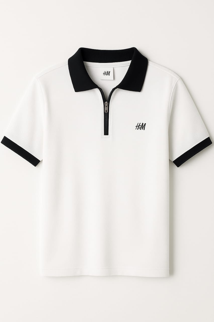 Men’s Navy Zip Polo T-Shirt with Contrast Collar – Casual Smartwear