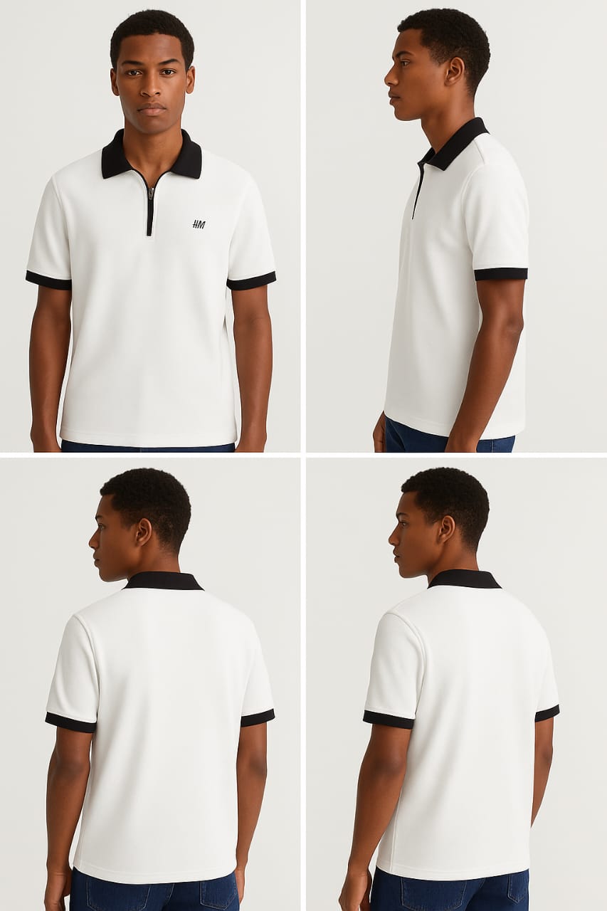 Men’s Navy Zip Polo T-Shirt with Contrast Collar – Casual Smartwear