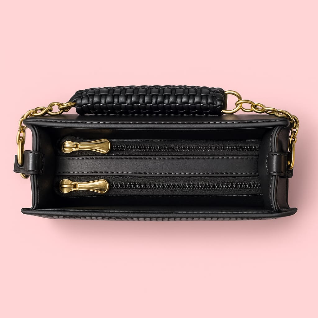 "Valentino Garavani Locò Shoulder Bag in Black with Gold-Tone Chain and Logo"