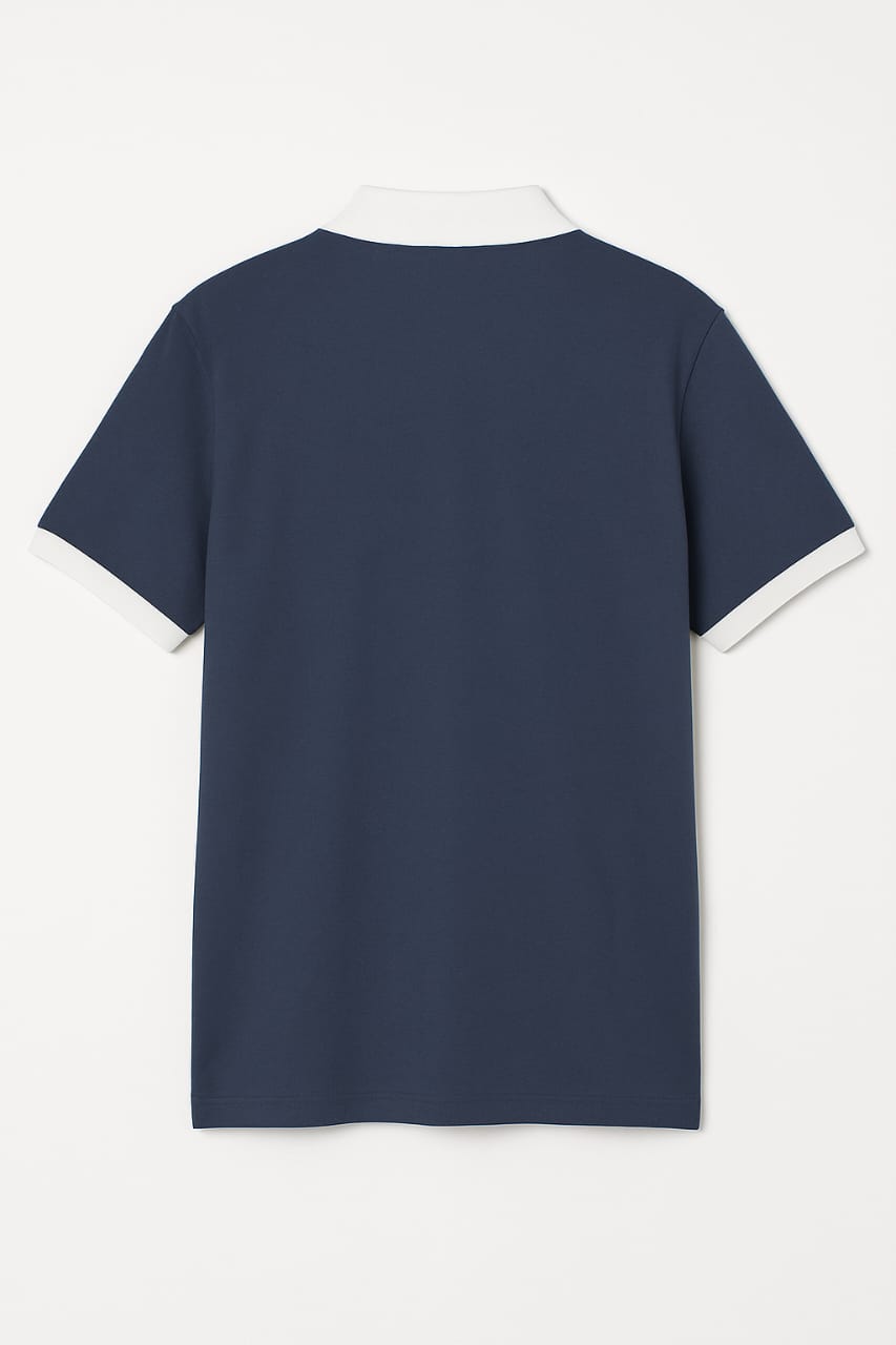 Men’s Navy Zip Polo T-Shirt with Contrast Collar – Casual Smartwear