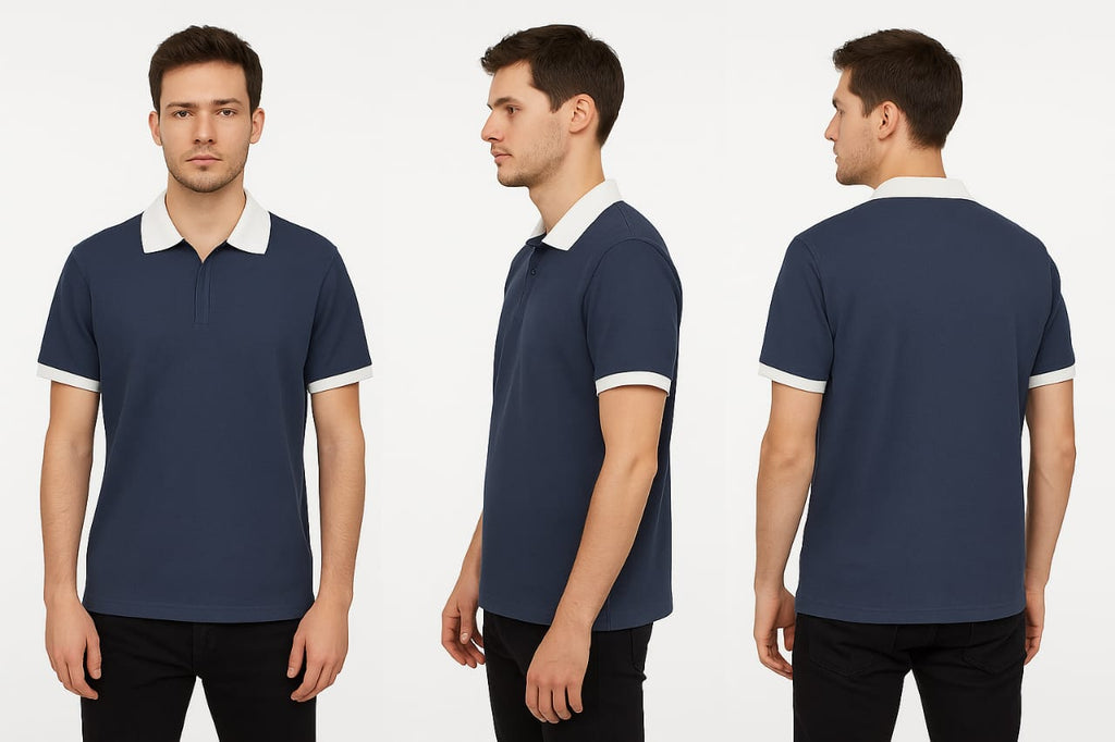 Men’s Navy Zip Polo T-Shirt with Contrast Collar – Casual Smartwear