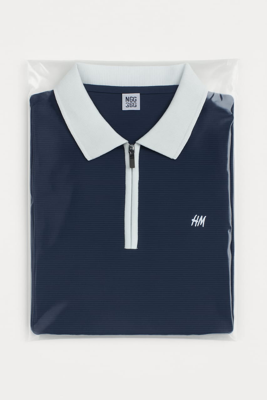 Men’s Navy Zip Polo T-Shirt with Contrast Collar – Casual Smartwear